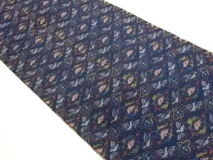 菱に抽象花鳥模様織出し名古屋帯